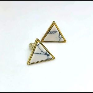 14K Gold Plated Dainty Stud Earrings Simple White Marble Triangle